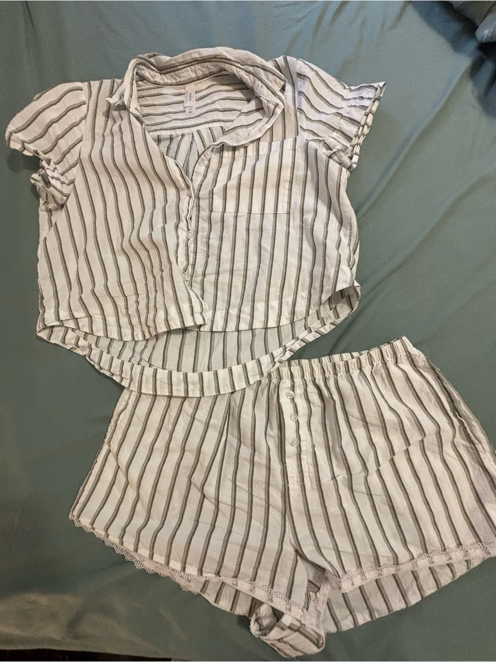 Auden White & Gray Striped Short Sleeve Pajama Set